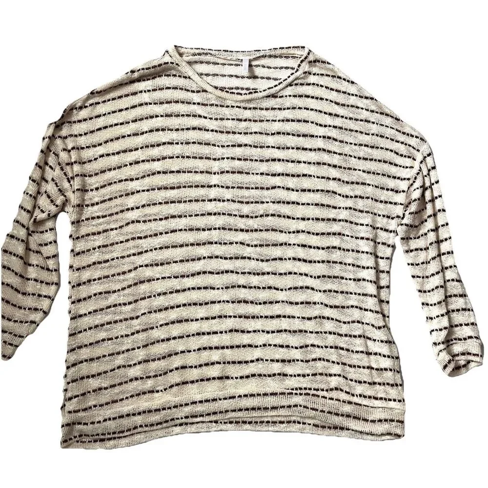 Pinkblush Maternity Sweater Womens S Cream Maroon Stripe Open Knit Lightweight